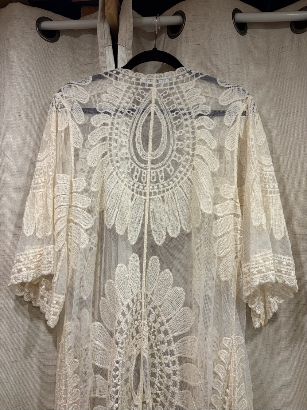 Rebellion Crochet Lace Duster Kimono in Ivory - Picture 7 of 8